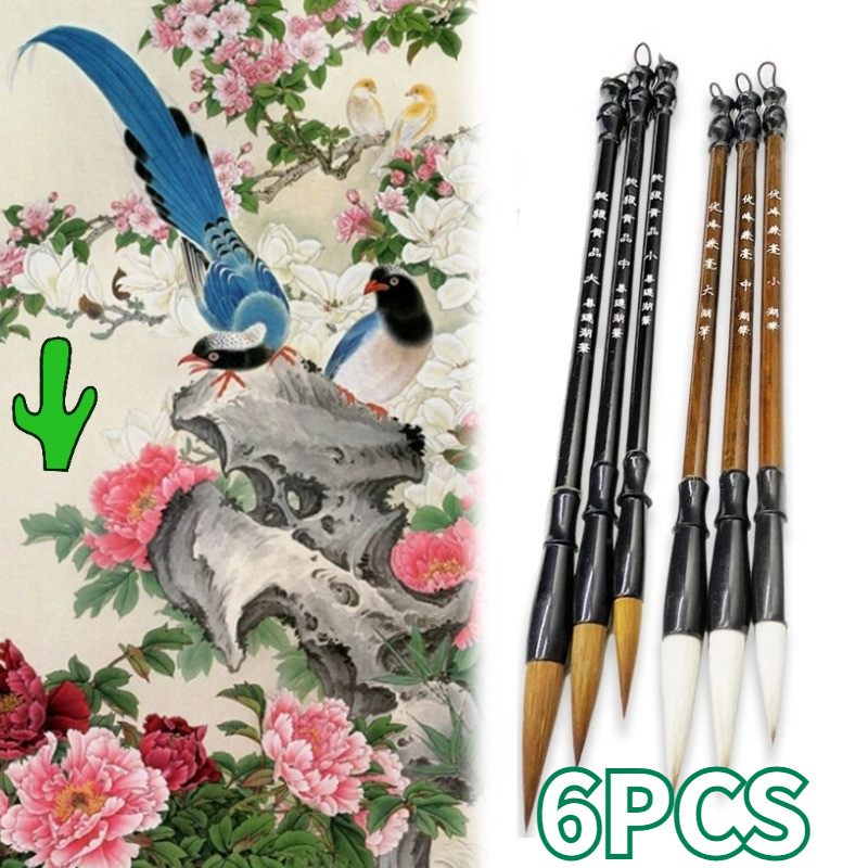 

1 Set 6pcs Kuas Kaligrafi Cina Bulu Alami Maobit Presisi Tinggi untuk Seni Lukis Tulisan Tahan Lama
