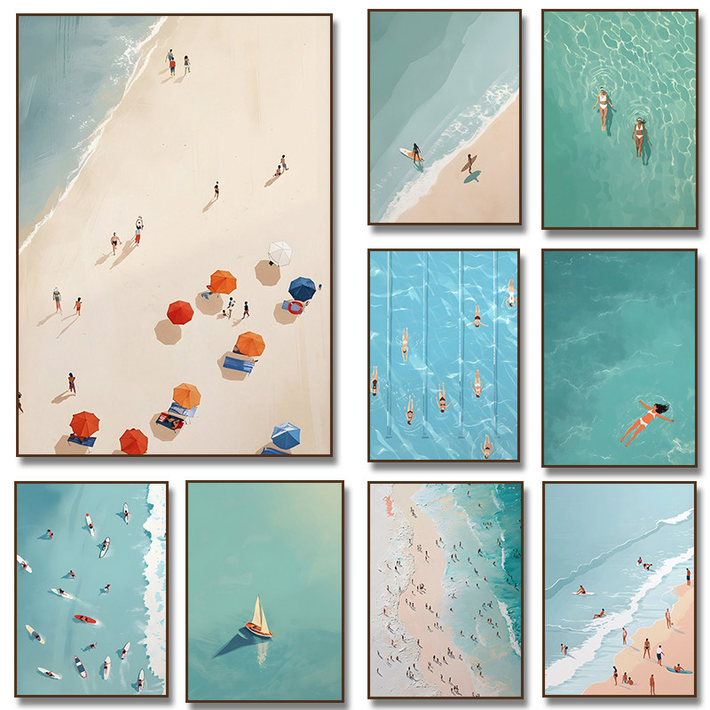 

Summer Girl Swimming Pool Party Beach Sea Ocean Boat Wall Art Prints Nordic Poster Canvas Painting Picture for Living Room Decor