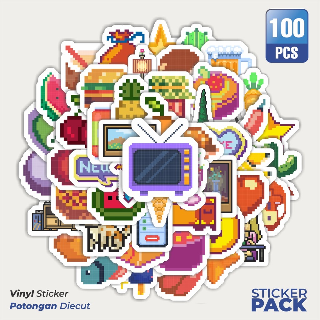 

Stiker Vinyl Sticker Kartun Pixel Sticker Waterproof Aesthetic- Untuk Laptop, Motor, dan Helm - Paper Stationery Pack