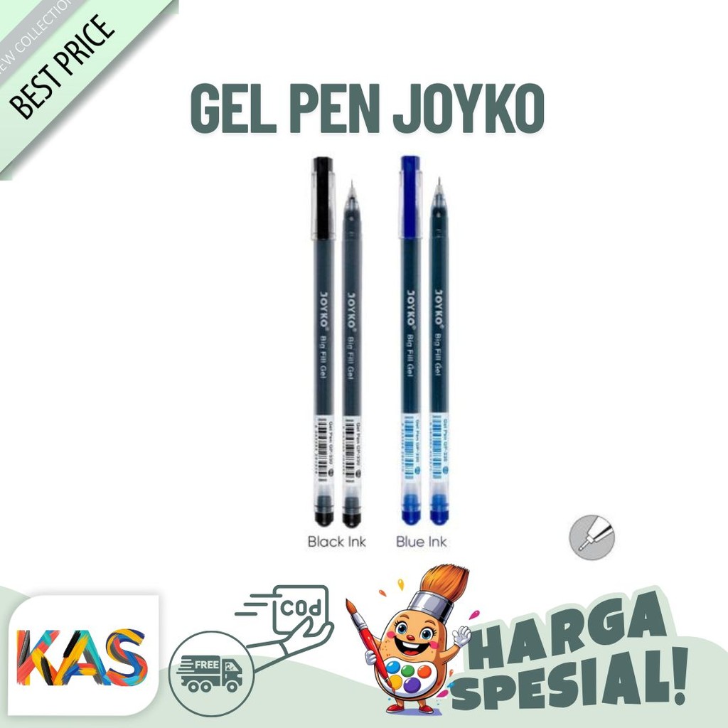 

Pulpen Gel Pen Joyko Tinta Hitam GP-330 Big Fill Tip 0.5mm Lusinan Isi 12 pcs