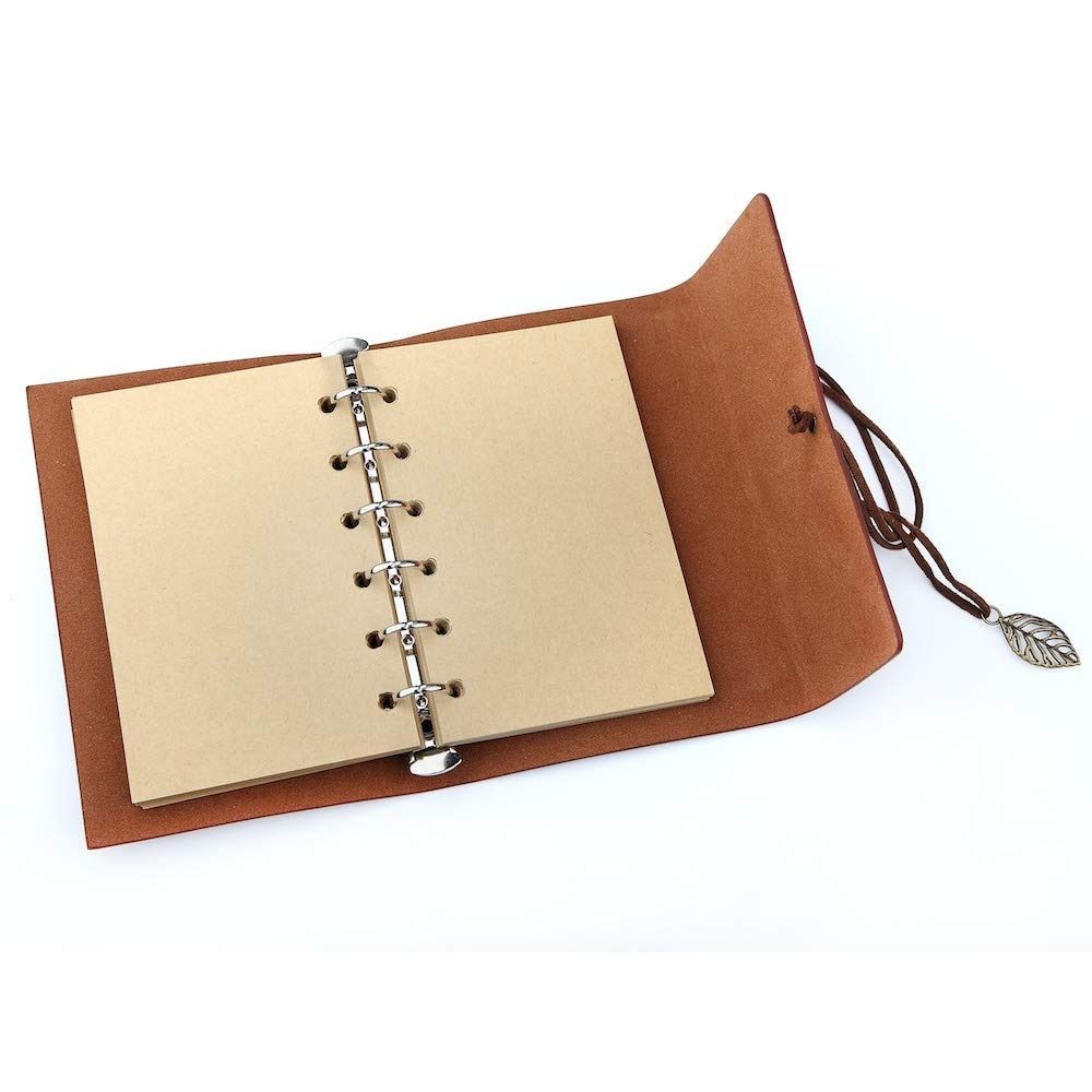 

Cute Diary Notepad Sketch Book, Leaf Embossed and Retro Pendants Book, PU Synthetic Leather Journal Notebook