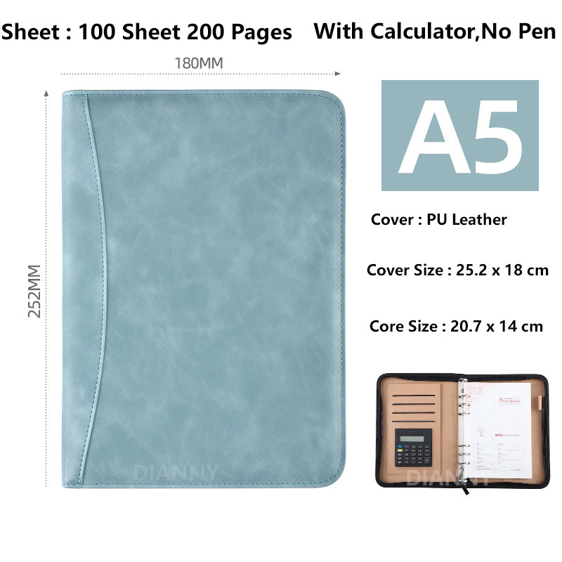 

A6/A5/B5 Manager Folder Padfolio Diary Notebook and Journal Calculator Binder Spiral Note Book Business Zipper Bag Line Handbook