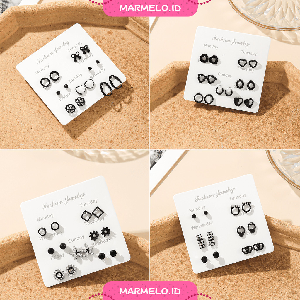 ANEKA SET ANTING-ANTING HITAM LUCU ELEGAN KOREA STYLE EARRING  ACCESSORIES
