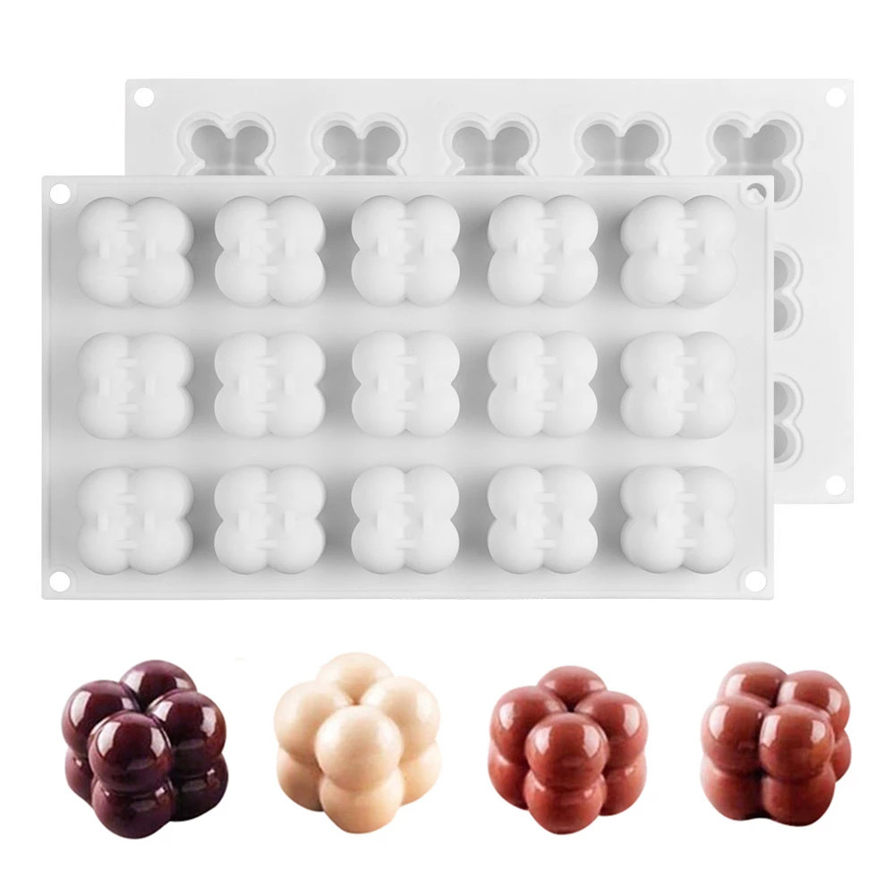 

6/15 Cavities Mini 3D Cube Baking Mousse Cake Mold Silicone Square Bubble Dessert Molds Kitchen Bakeware Candle Plaster Mould