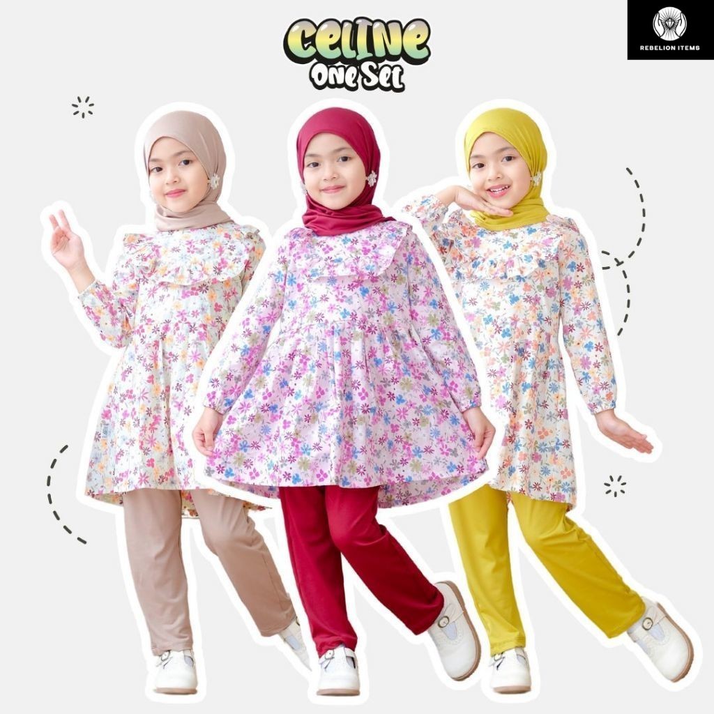 Celine One Set Lilbi - Little Bee Boutique - Baju Anak Perempuan - Setelan Baju Muslim Anak - One Se