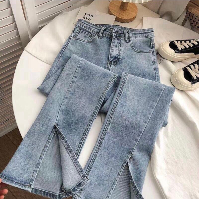 NUDSZ [Beevalue] Celana Jeans Panjang Wanita Highwaist BootCut / CutBray Stretch Ngaret Motif Belah 