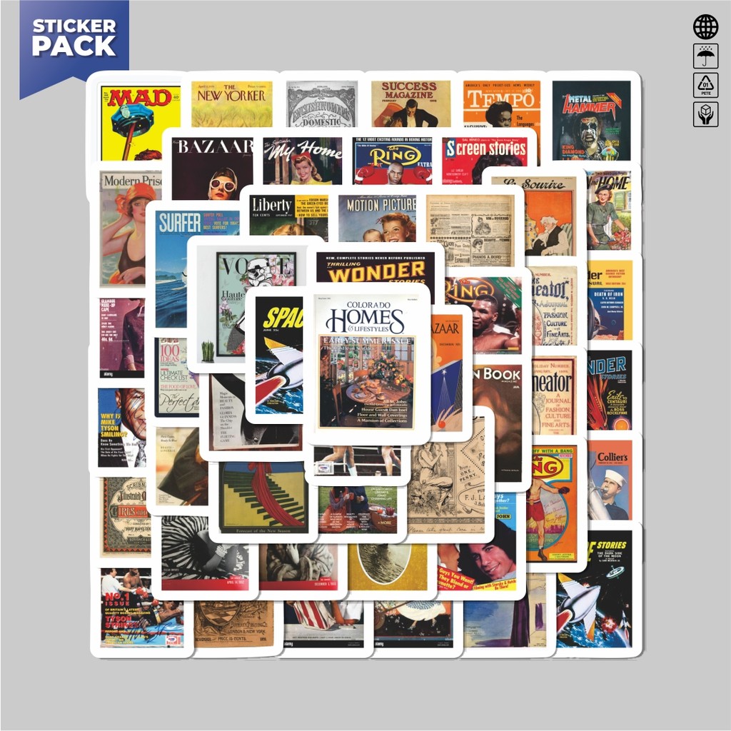 

[100PCS]Stiker Pack Stiker Vintage Cover Magazine Aesthetic Vinyl Anti Air Dekorasi Sticker Laptop Buku Journal Koper Helm Casing HP Gitar Helm Skateboard