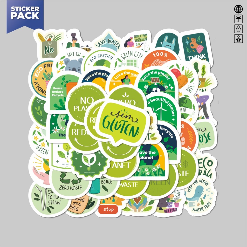 

[100PCS]Stiker Pack Stiker Go Green Stiker Aesthetic Vinyl Anti Air Dekorasi Sticker Laptop Buku Journal Koper Helm Casing HP Gitar Helm Skateboard