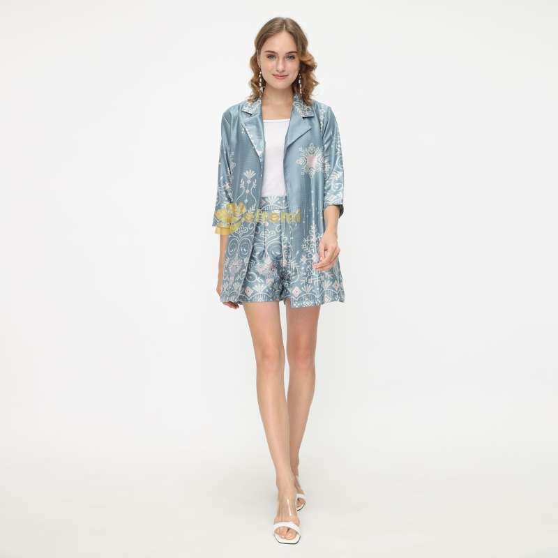 EF996 STELAN BATIK BLAZER DAN CELANA SATIN MODERN/SET WANITA PARTY