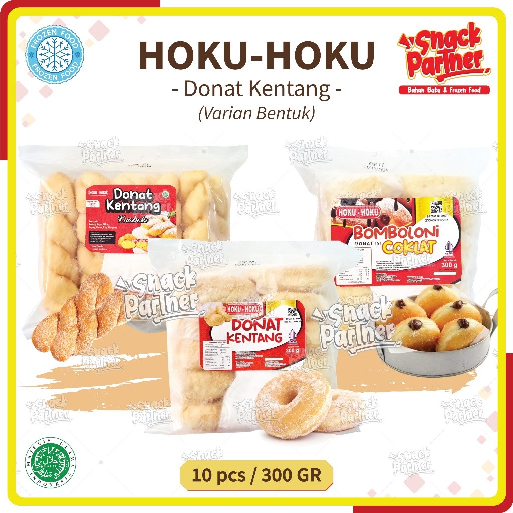 

DONAT KENTANG - HOKU 10 PCS / 300 GR - FROZEN FOOD - Kuabeki Kepang Original Bomboloni Coklat Donut Beku Gula Putih Halus