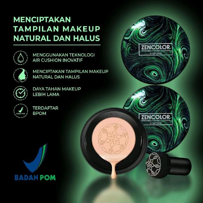 ( 100% ORIGINAL ) BEDAK ZENCOLOR CUSHION WATERPROOF BEDAK ANTI AIR MUSHROOM HEAD AIR CC CREAM BPOM B