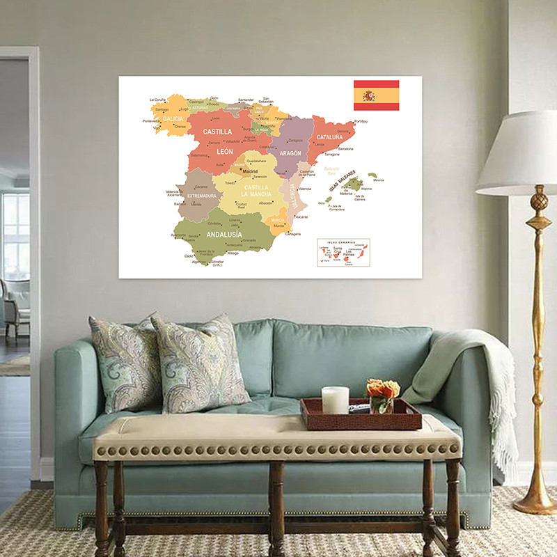 

100*70cm Foldable Spray World Map Spanish Picture Art Background Cloth Home Decoration School Supplies In Spanish