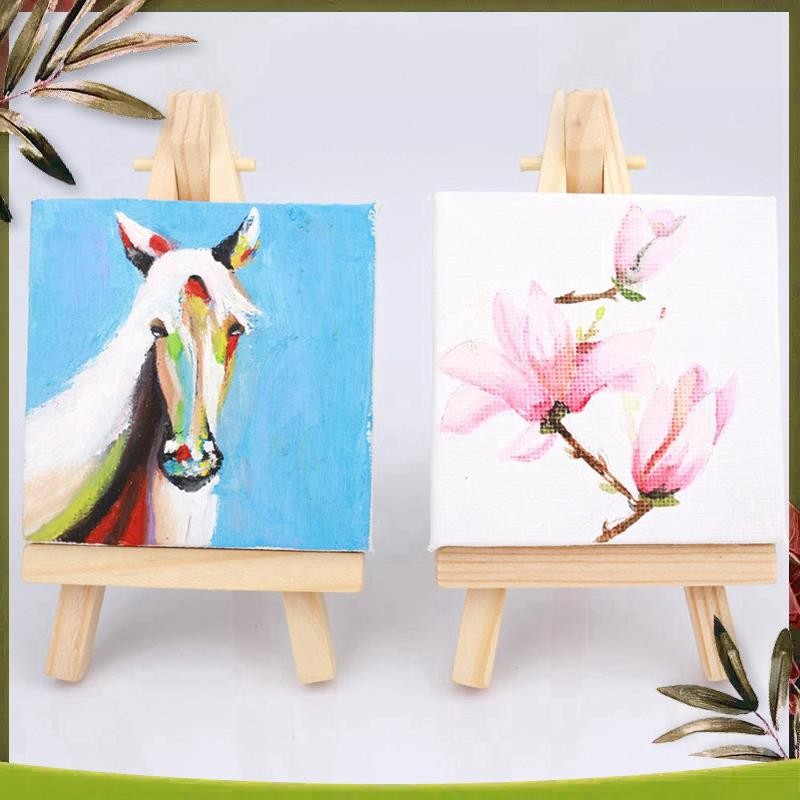 

New-100 Sets Mini Display Easel With Canvas 8X8cm Wedding Table Numbers Painting Hobby Painting Small Table Easel Gift