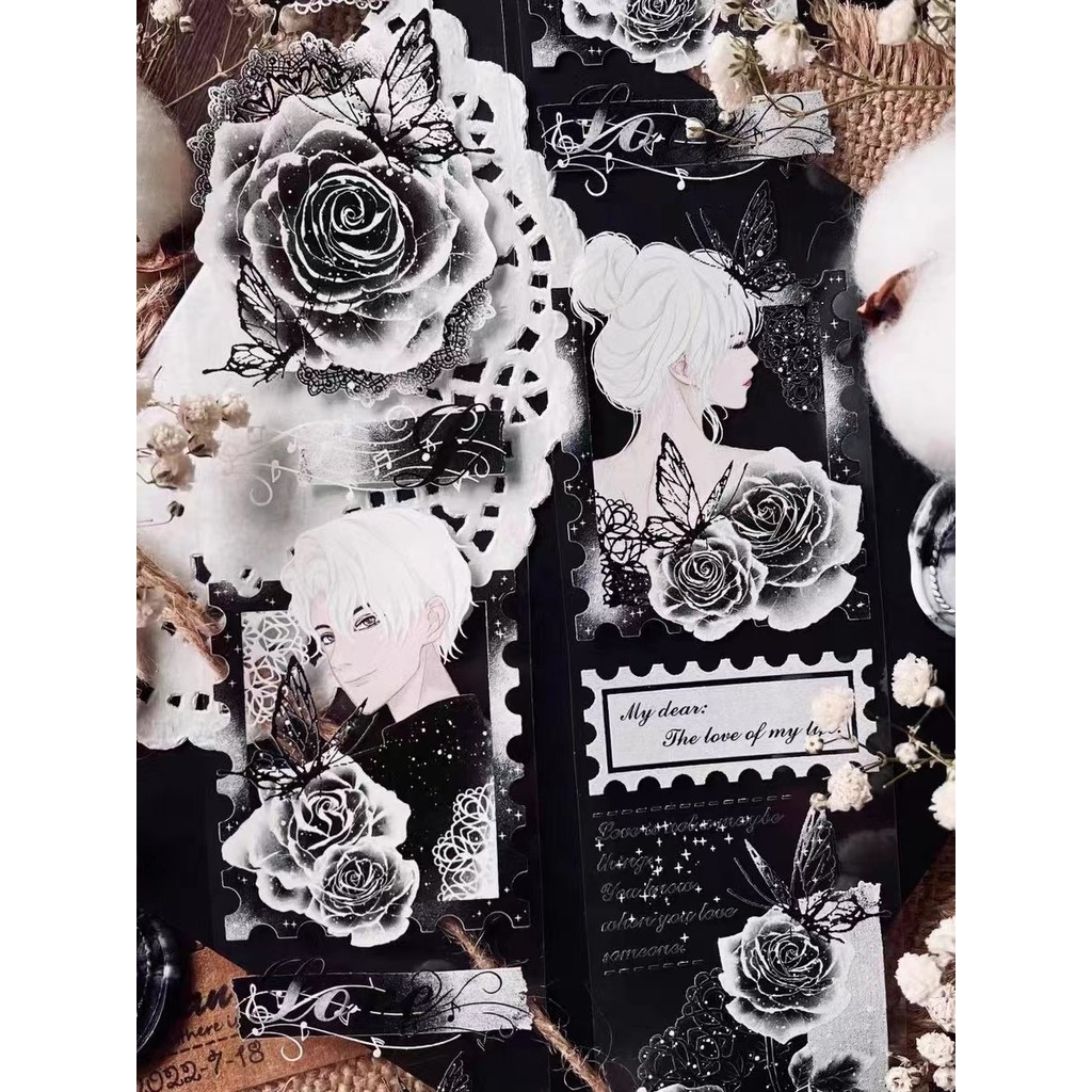 

Vintage Black Elegant Rose Floral Background Washi PET Tape for Card Making Planner DIY Scrapbooking Plan Decorative Sticker