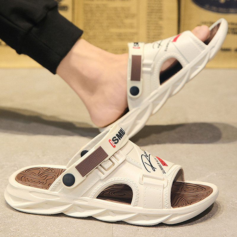 Sandal pria gaya Korea 2025, bahan EVA, sol karet tebal, sandal outdoor dewasa