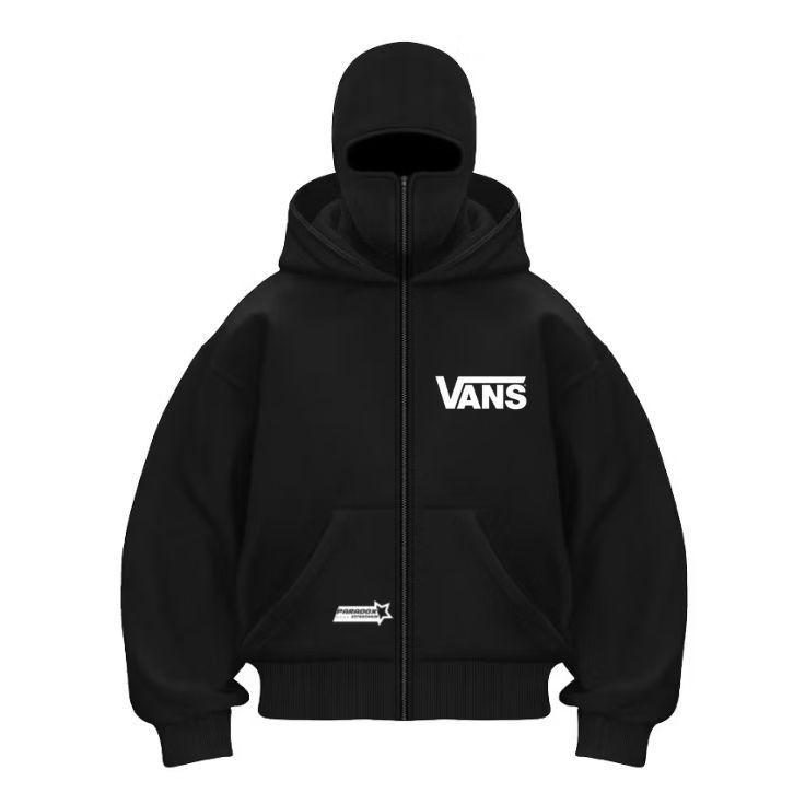 Paradox Streetwear Balaclava Jaket Ninja Sweater Hoodie Cotton Plecce Zipper Unisex Vans Hitam M-XXL