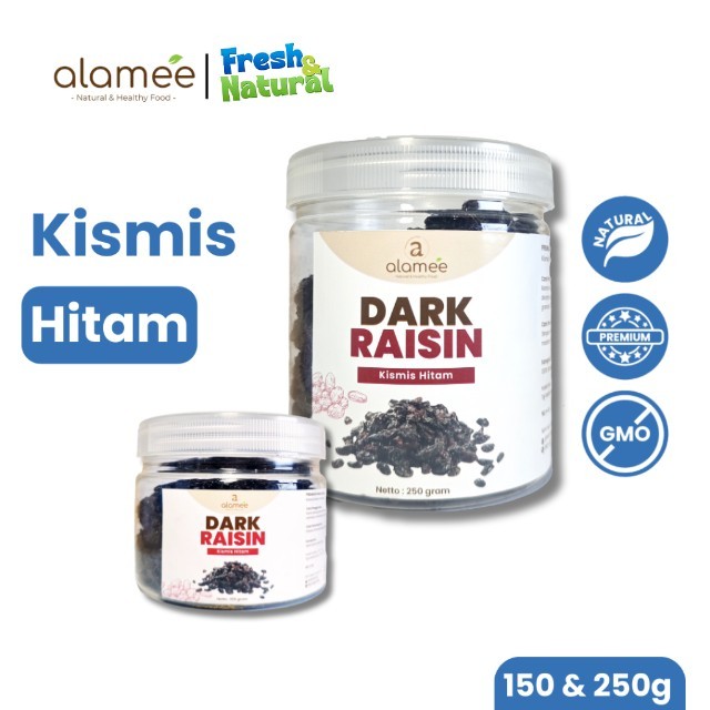 

ALAMEE Dark Raisin Cemilan Buah Sehat Kismis Hitam Manis Dried Fruit Black Raisin PREMIUM 250gr fresh and natural