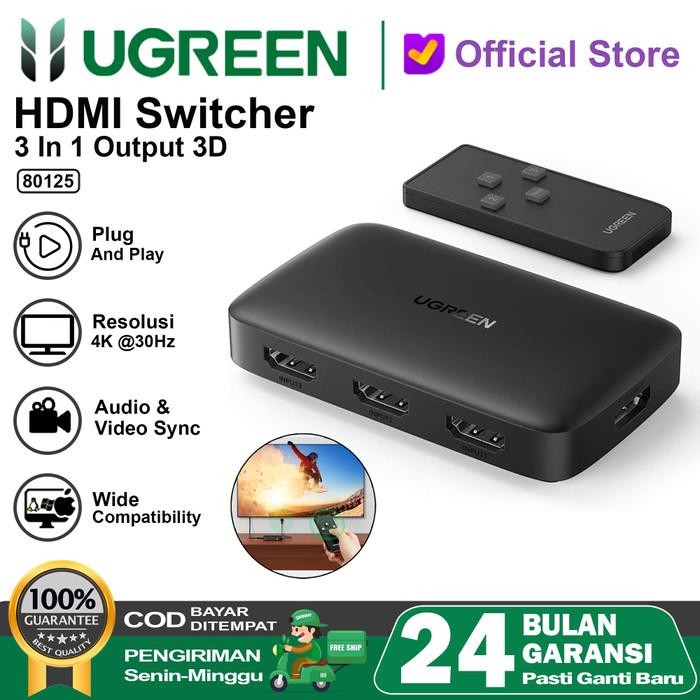 UGREEN HDMI Switcher 3 Input 1 Output 4K HD + Remote 40234