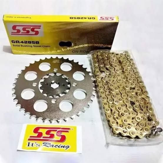 GEAR SET gigi tarik komplit SSS 428 MEGAPRO,CB150, CB150R, VERZA, SONIC,GLPRO,TIGER (LOBANG 4)