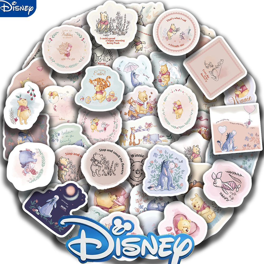 

50pcs Disney Pooh Bear Stickers Color Edge Cartoon Graffiti Decals For Laptop Luggage Skateboard Diary Waterproof Sticker