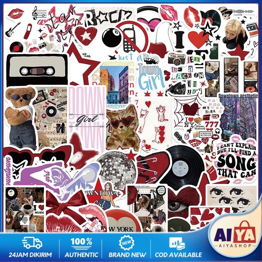

[50PCS]Stiker Y2K Gadis / Downtown Y2K Girls Retro Stiker Seri Merah Hitam Decal Vinyl Waterproof Anti Air-Sticker Aesthetic Buku Gitar Casing HP Laptop Helm Skateboard