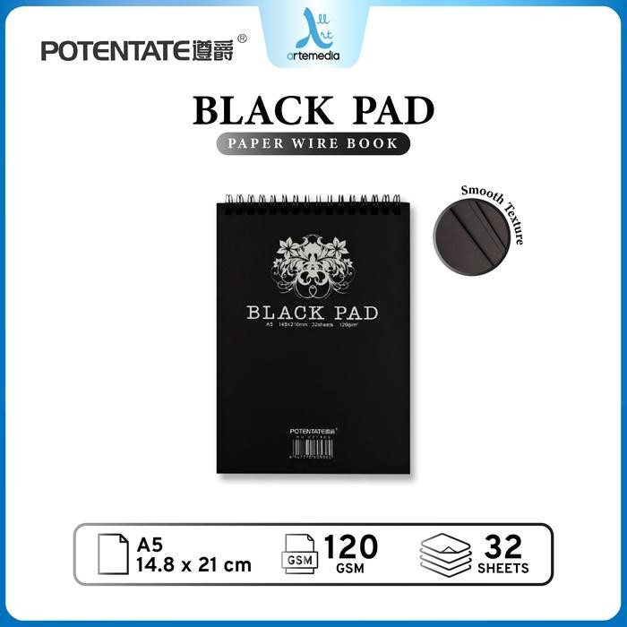 

【M-MT】BIG SALE!!! Potentate Black Paper Sketchbook Wire Bound Spiral Buku Sketsa - A5