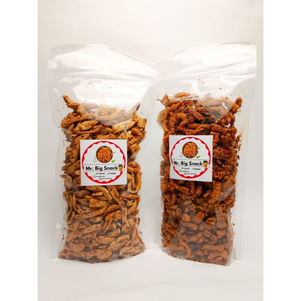 

-MR. BIG SNACK (SPESIAL BUNDLING) BASRENG ORIGINAL DAUN JERUK 500gr+USUS AYAM CRISPY 500gr FREE LOGAM MULIA DAN FREE MYSTERY BOX
