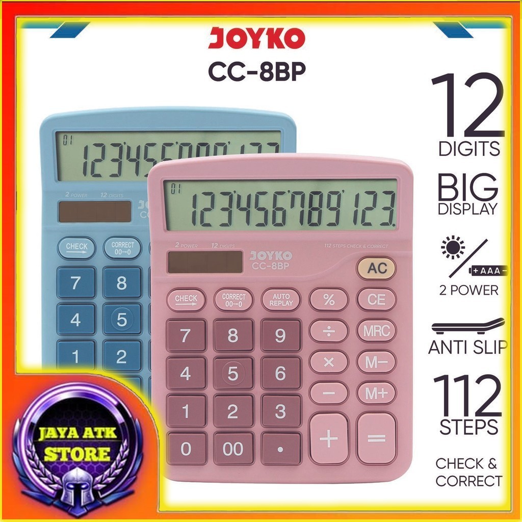 

Joyko Calculator Kalkulator CC-8BP 12 Digits Check & Correct - Blue and Pink