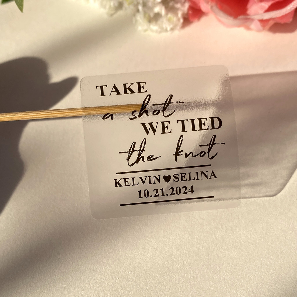 

60 CT Personalized Wedding Invitation stickers Take a Shot We Tied The Knot Souvenirs Square Labels Thank You tag