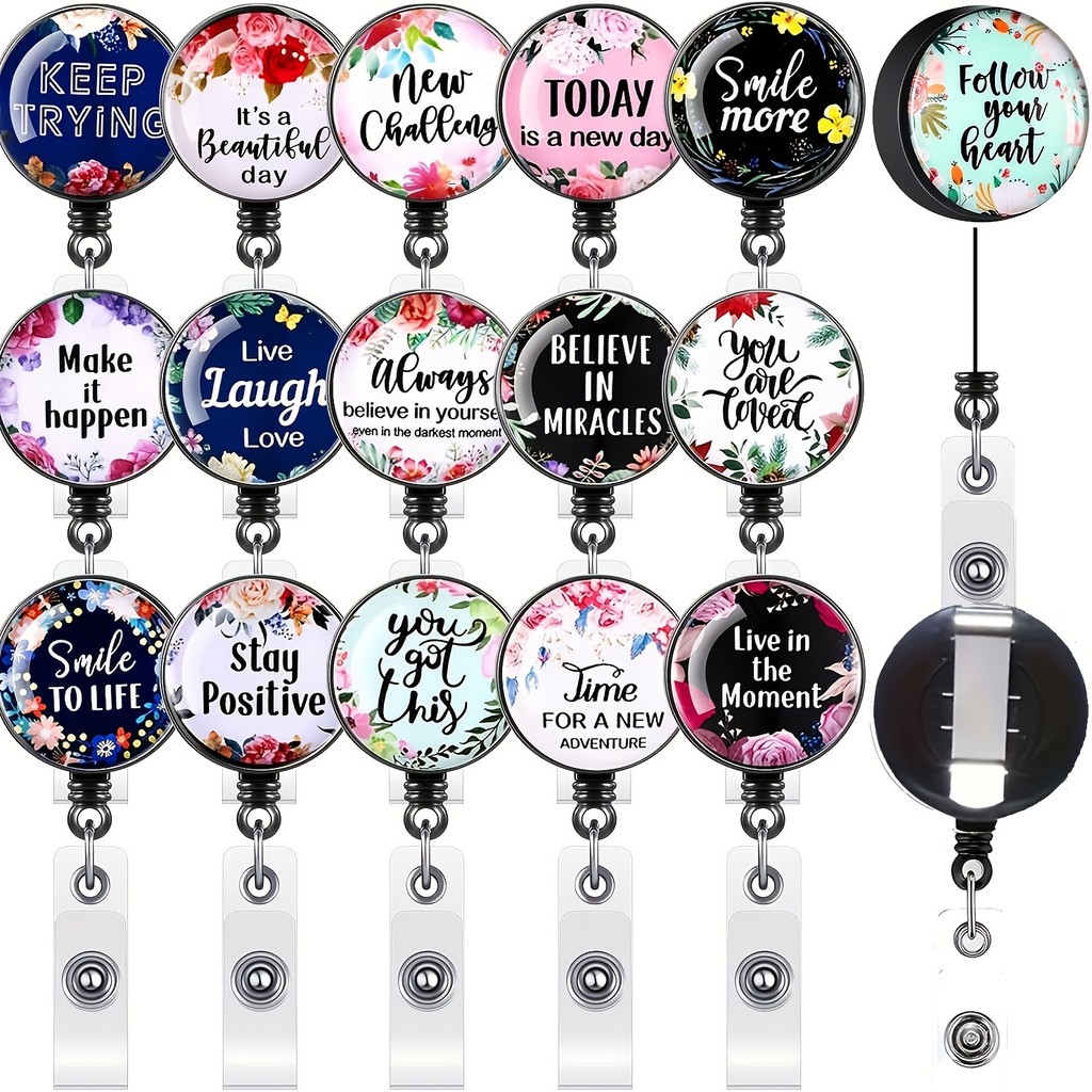 

Cute nurse badge reel retractable badge holder with inspirational text for nurse week gifts, thanksgiving gifts