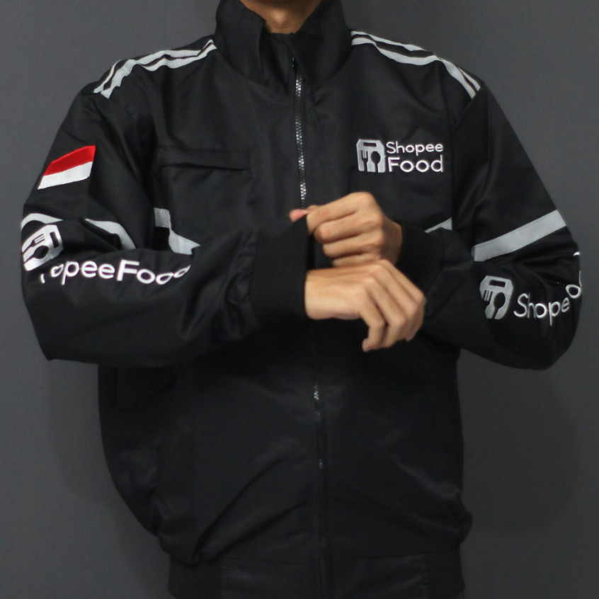 GADINGKU_  Jaket bomber hitam ojek online / jaket shp food hitam / driver ojol / jaket motor pria Te