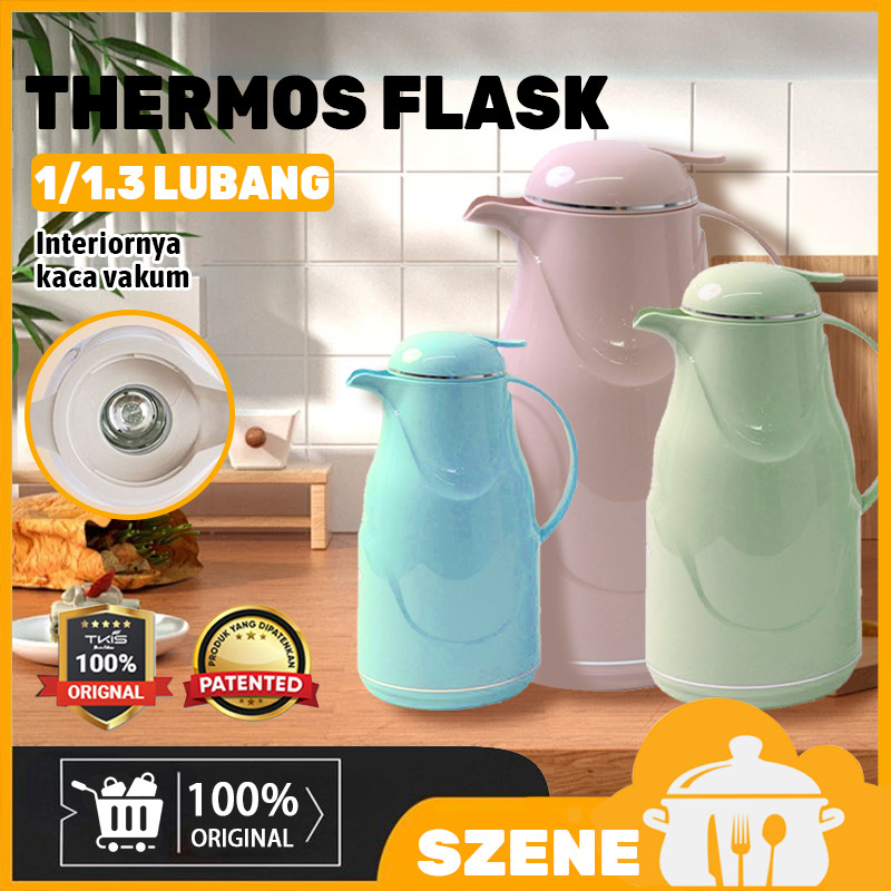 1300ML TERMOS AIR PANAS BAHAN KACA LUAR PLASTIK WATER JUG 1.3 LITER BESAR terlaris