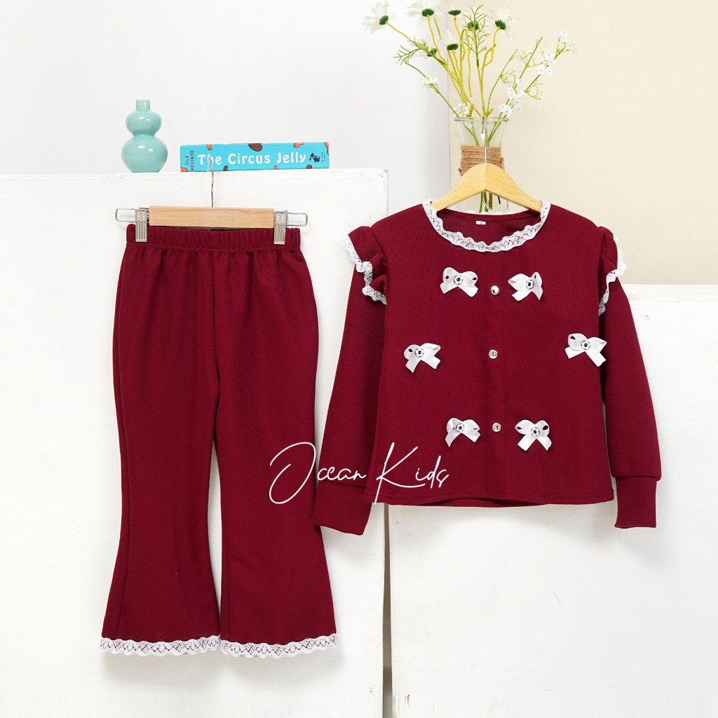 Setelan Cardigan Anak Perempuan Popy Cardigan Anak Perempuan Model Pita Usia 1-11 Tahun