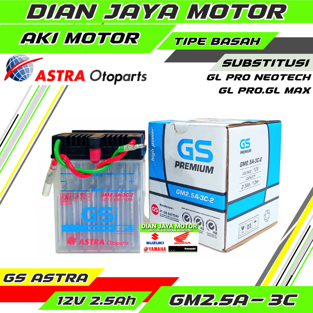(GS) Aki motor GS astra GM2.5-3C YB 2.5 KIT HONDA GL MAX GLPRO 12 VOLT