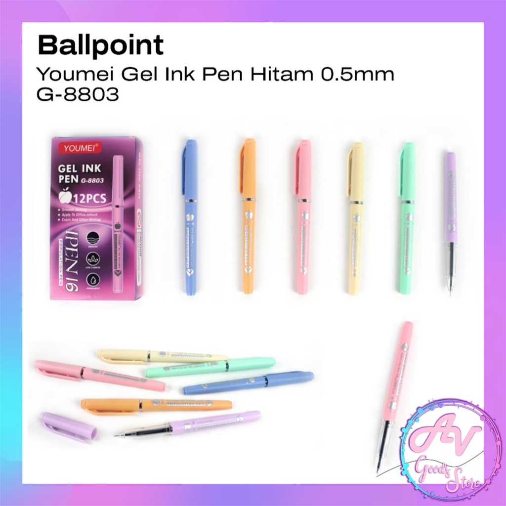 

Ballpoint Gel Apel Ipen Youmei (12pcs) / 1Lusin Pulpen Gel 0.5mm / 1Pak Bolpen