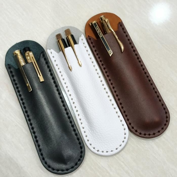 

Terlaris ~[BIG SALE] sarung tempat pulpen pensil kulit asli - Putih Polos