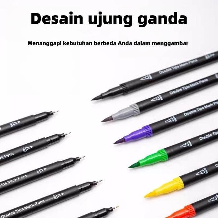 

TERLARIS! MW Spidol Warna Set 24/36/60/80/100/120 Warna Brush Pen Double Tips Spidol Set Permanent Marker - 24 Warna