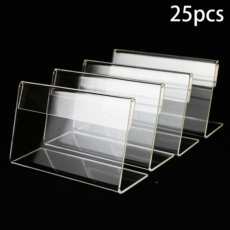 

25Pcs Acrylic L-Shaped Label Stands 6x4cm Business Card Transparent Holders Deskstop Sign Frame Display Price Tag Poster Rack