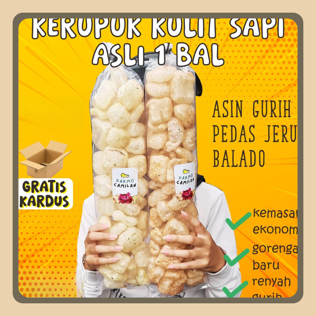 

Kerupuk Kulit Sapi Rambak Dorokdok 1 Bal Krukul Jangek Pedas Gurih - DARMO CAMILAN