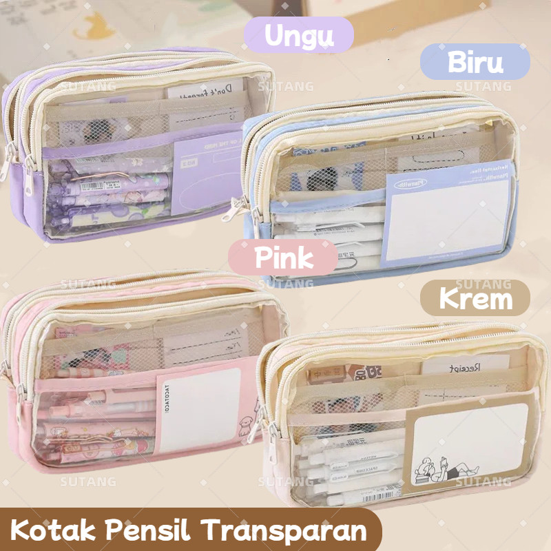 

【SUTANG】Kotak Pensil Transparan Large Tempat Pensil Anak Perempuan Pen Pouch Lucu Aesthetic Pencil Case Stationery Organizer School Stuff Perlengkapan Sekolah