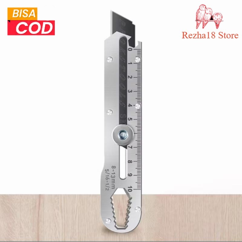 

R18 Pisau Cutter Stainless 9IN1 Multifungsi Anti karat tajam Berpenggaris berlubang tidak mudah jatuh