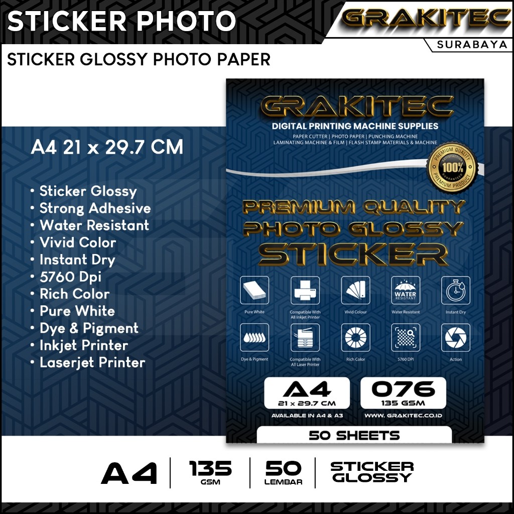 Sticker Glossy Photo Paper A4 - Isi 50 Lembar Glossy Photo Sticker Paper  ( Kertas Foto Sticker Glos