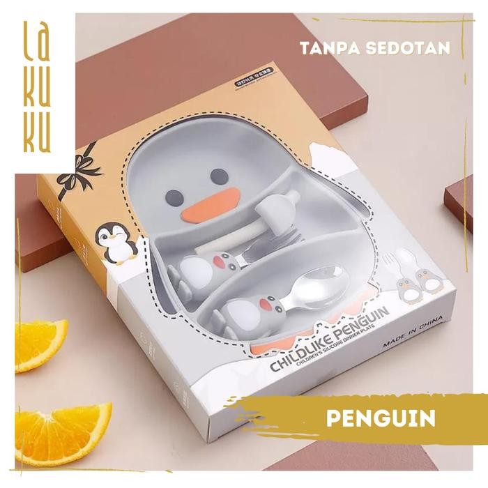 [[New Arrival]]Promo Lakuku - Peralatan Makan anak Baby Kids Feeding Set Piring Silikon Tebal Sendok