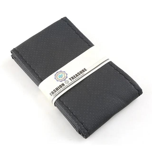 Cover Stir mobil / Sarung Stir Mobil Bahan Kulit dengan Benang Jahit - Hitam 38 CM