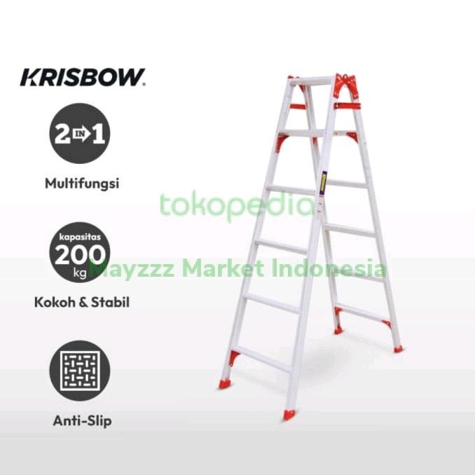 Tangga Aluminium Lipat 2 in 1 KRISBOW Fixsteps 6 Pijakan 1.7 Meter