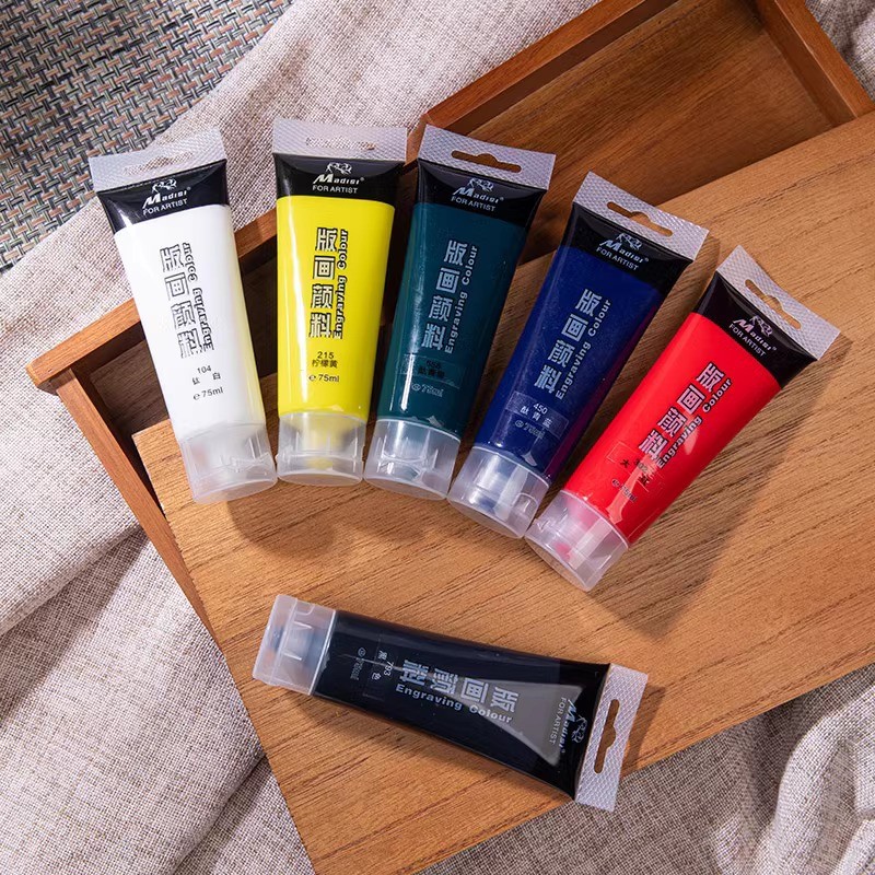 

75ml Water-Based Printmaking Ink Paint Vibrant Pigments Smooth Texture Washable for Artist Studio Embossing Engraving Creations