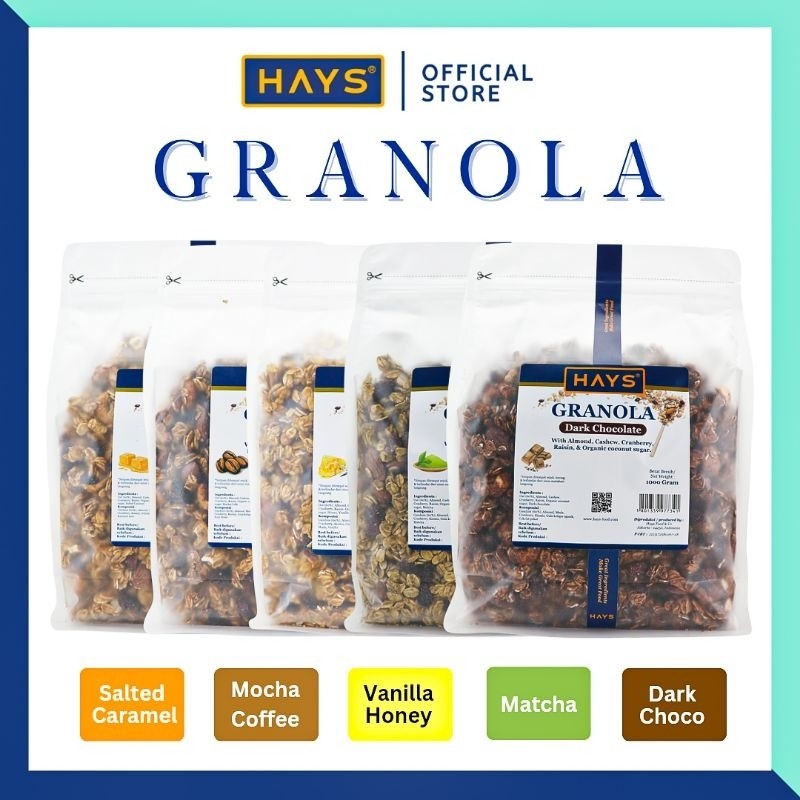 

HAYS Granola All Variant 1KG Dengan Almond Mede Cranberry Raisin Organic Coconut Sugar 1000 G