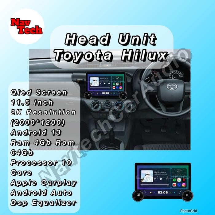Head Unit Android 11.5 inch Toyota Hilux Qled Screen 2K Resolution
