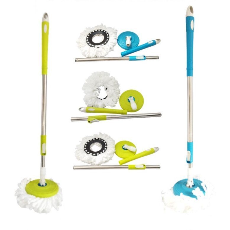 Tongkat Handle Pel + Kain Spin Mop Alat Pel Lantai Set Mop Stick Kain Refill Spin Pel Mop