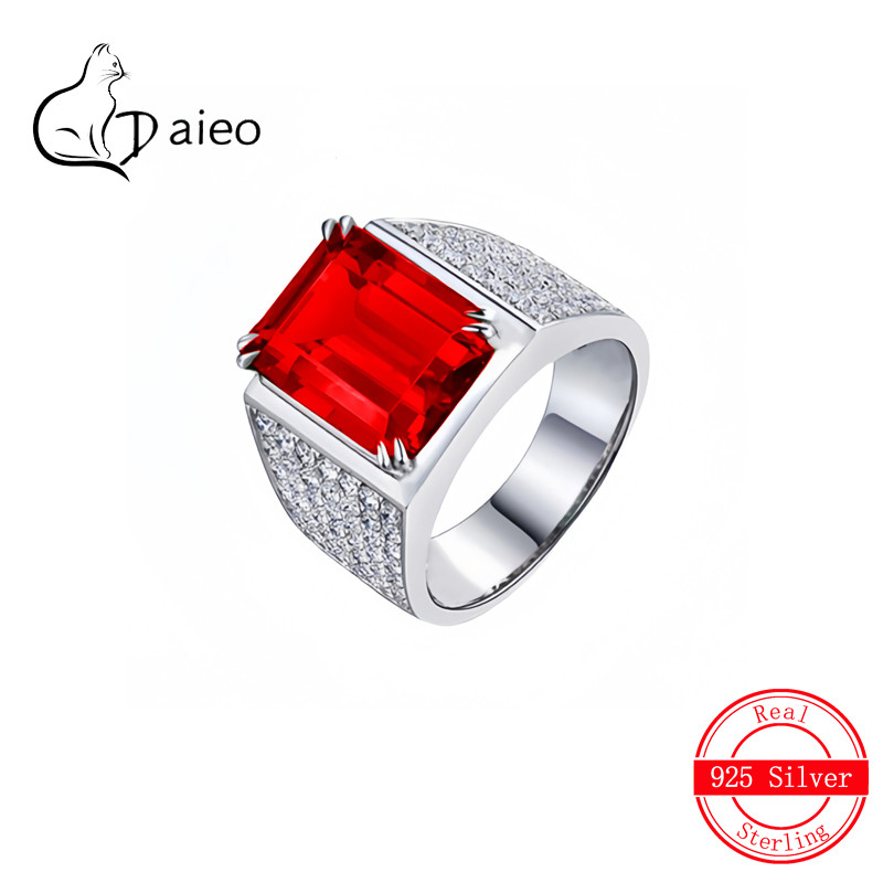 Cincin Perak 925 dengan Berlian Penuh dan Batu Permata Zircon Merah yang Dapat Disesuaikan